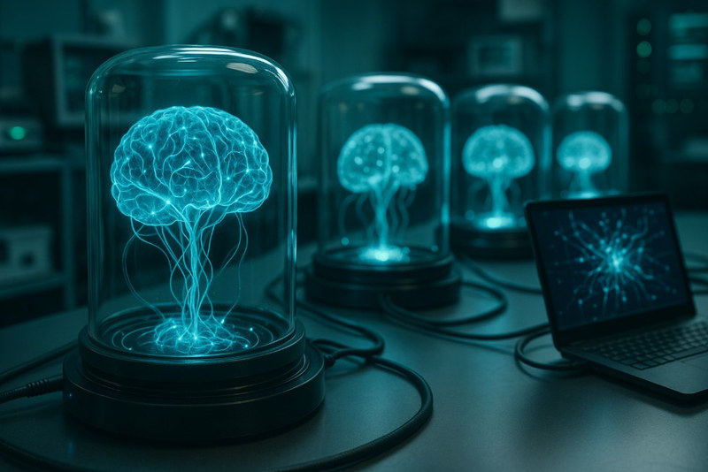 Lab grown brain biocomputing